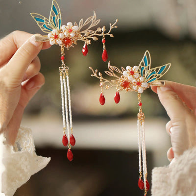 Foviel Klassische chinesische Stil Blume sz. Schmetterling Pearlagil Haar Clip Haarnadel Haar Krone