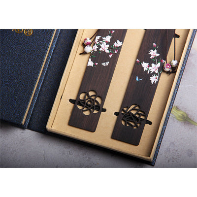 Buddha Stones Butterfly Flower Ebony Wood Bookmarks With Gift Box Bookmarks BS 13
