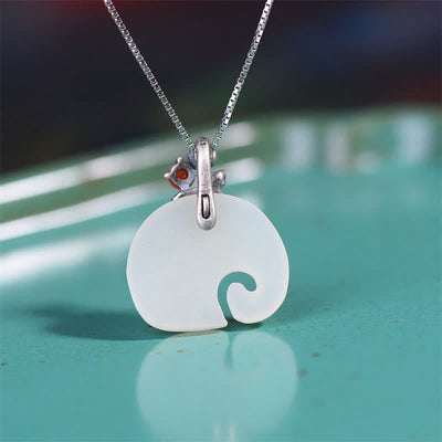 Buddha Stones White Jade Elephant Lotus Protection Necklace Pendant Necklaces & Pendants BS 4