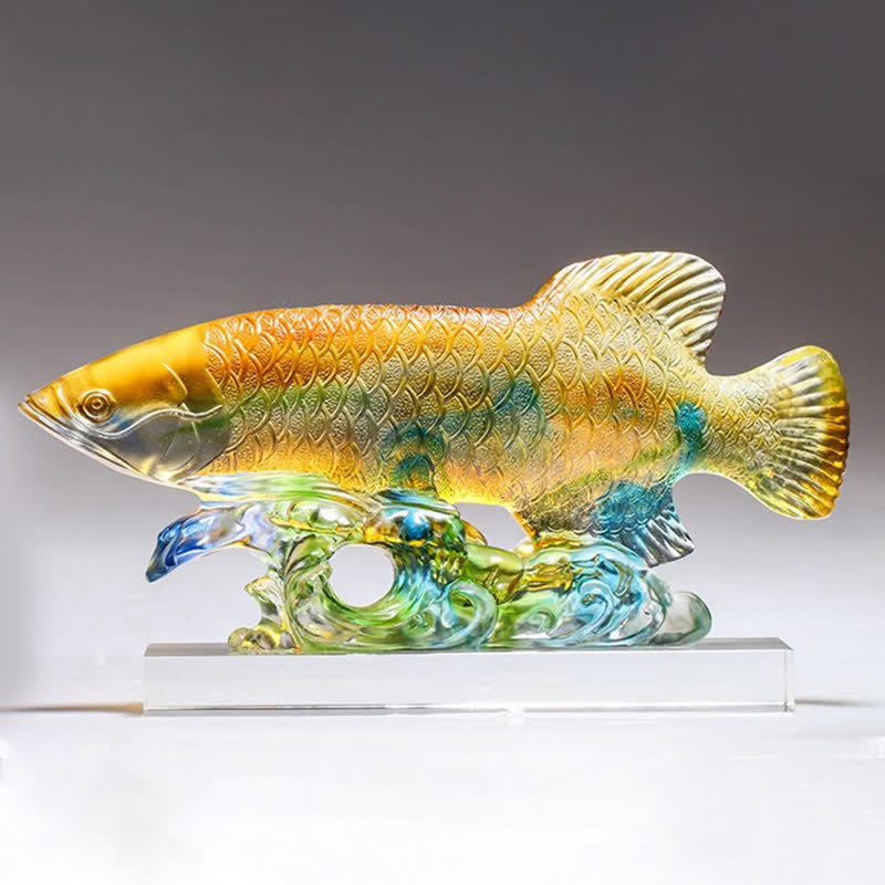 Buddha Stones Handmade Liuli Crystal Koi Fish Art Piece Luck Home Office Decoration Decorations BS 7