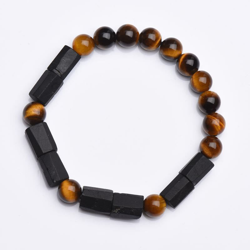 Foviel Natürliche schwarze Turmalin Tigerauge positives Armband