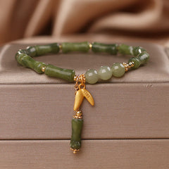 Buddha Stones Green Bamboo Jade Leaf Pattern Wealth Luck Bracelet Bracelet BS Green Bamboo Leaf(Wrist Circumference 14-15cm)