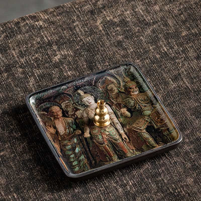 Buddha Stones Mountain Lake Flower Leaf Healing Ceramic Plate Tray Stick Incense Burner Decoration Incense Burner BS Statue 10.2*10.2*1.2cm