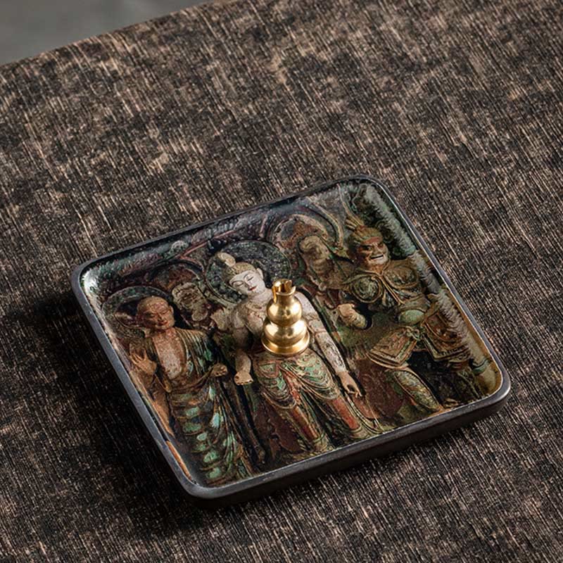 Buddha Stones Mountain Lake Flower Leaf Healing Ceramic Plate Tray Stick Incense Burner Decoration Incense Burner BS Statue 10.2*10.2*1.2cm