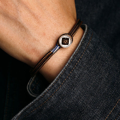 Buddha Stones  925 Sterling Silver Handmade Button Protection Weave String Bracelet Bracelet BS 13