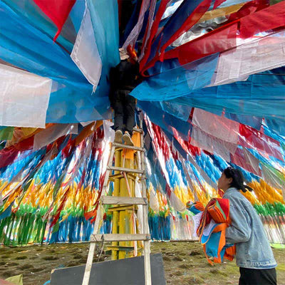 Buddha Stones Tibetan 5 Colors Silk Windhorse Auspicious Outdoor 25 Pcs Prayer Flag TIBETAN PRAYER FLAGS buddhastoneshop 8