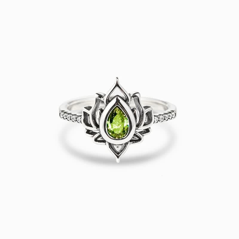 Buddha Stones Sterling Silver Lotus Zircon Blessing Protection Ring Ring BS 8