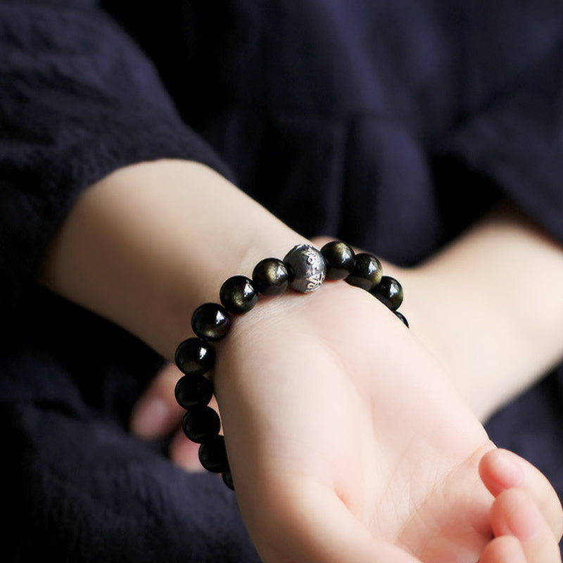 Buddha Stones Chinese Zodiac Obsidian Purification Bracelet - image 3