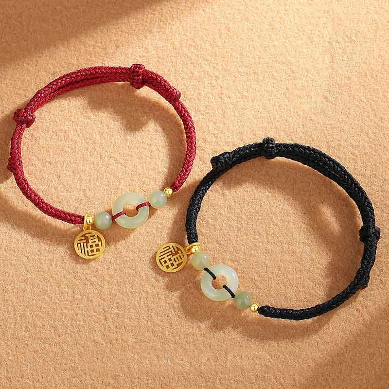 Buddha Stones 925 Sterling Silver Hetian Jade Peace Buckle Fu Character Charm Abundance Bracelet Bracelet BS 1