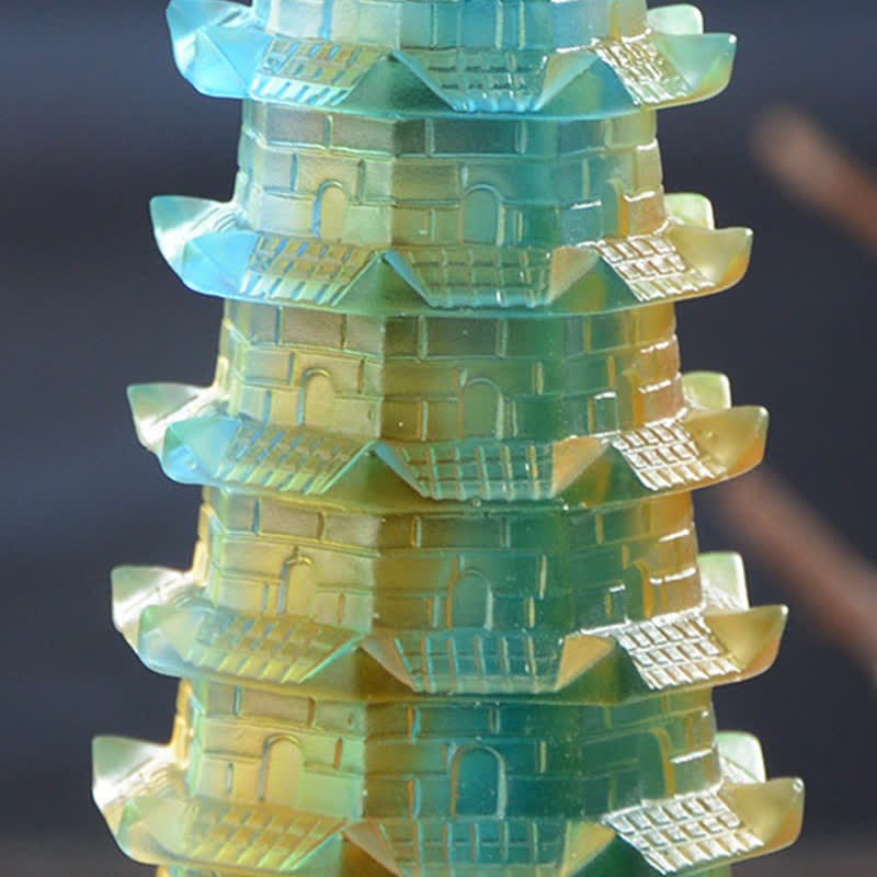 Buddha Stones Feng Shui Wenchang Tower Handmade Liuli Crystal Pagoda Art Piece Luck Home Office Decoration Decorations BS 10