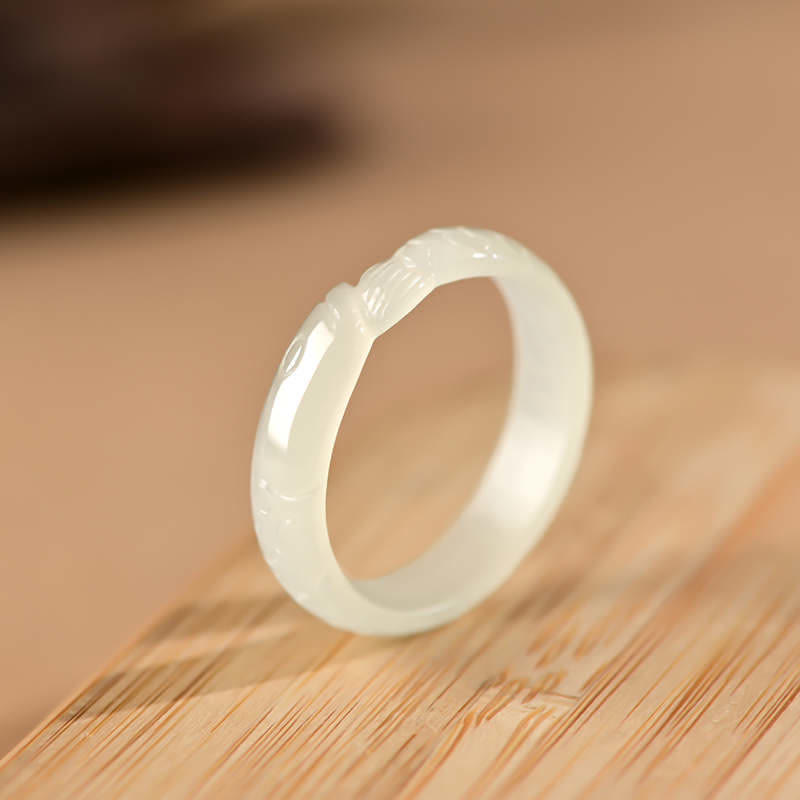 Foviel Hetian White Jade Cyan Jade Koi Fish Success Luck Ring