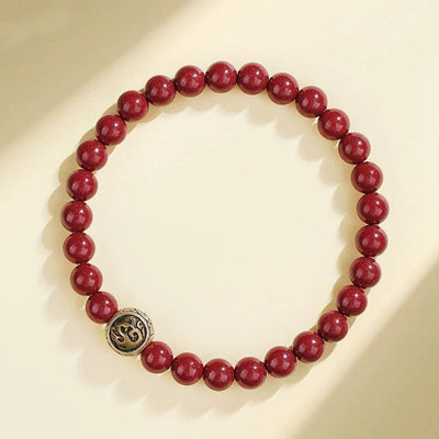 Buddha Stones 925 Sterling Silver Natural Cinnabar Four Beasts Blessing Bracelet Bracelet BS 6mm Vermilion Bird(Wrist Circumference 14-16cm)