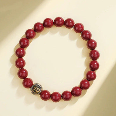 Buddha Stones 925 Sterling Silver Natural Cinnabar Four Beasts Blessing Bracelet Bracelet BS 8mm Vermilion Bird(Wrist Circumference 14-16cm)