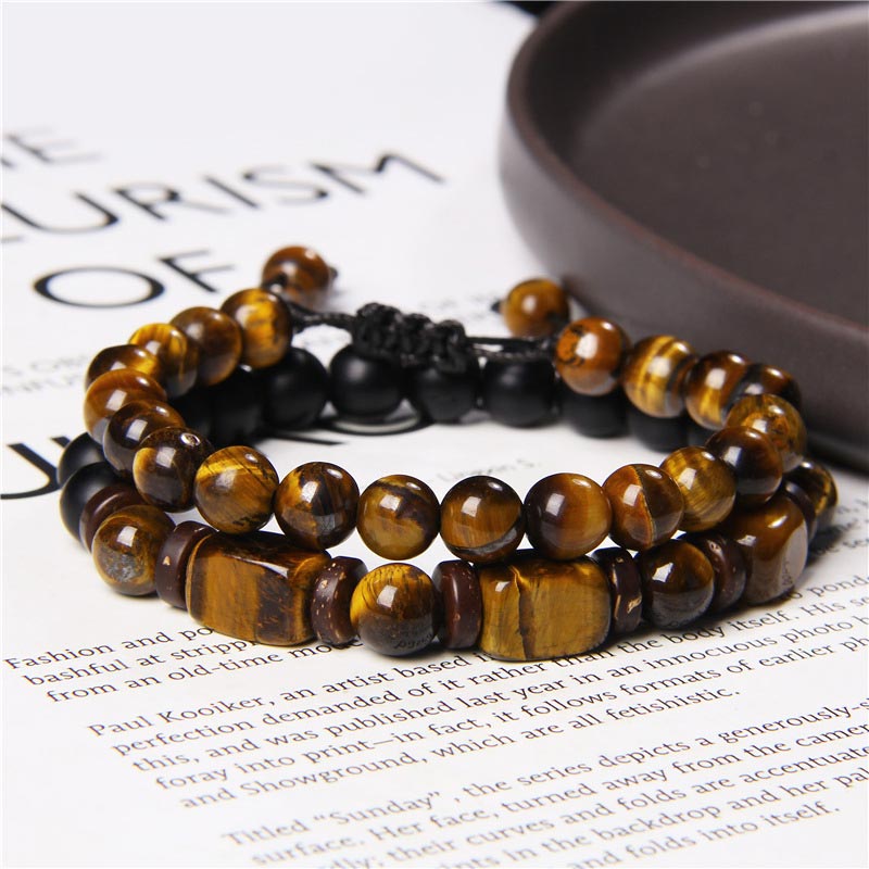 Buddha Stones Tiger Eye Frosted Stone Hematite Courage Bracelet Bracelet BS 6