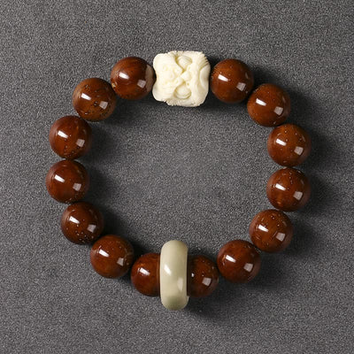 Buddha Stones Purple Bodhi Seed Dancing Lion Wisdom Bracelet Bracelet BS Bodhi Seed&Ivory Fruit Dancing Lion(Wrist Circumference 15-17cm)