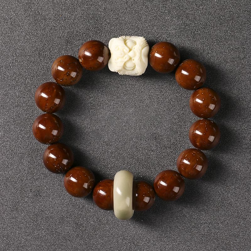 Buddha Stones Purple Bodhi Seed Dancing Lion Wisdom Bracelet Bracelet BS Bodhi Seed&Ivory Fruit Dancing Lion(Wrist Circumference 15-17cm)