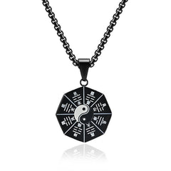 Buddha Stones Bagua Yin Yang Titanium Steel Balance Necklace Pendant Necklaces & Pendants BS Black