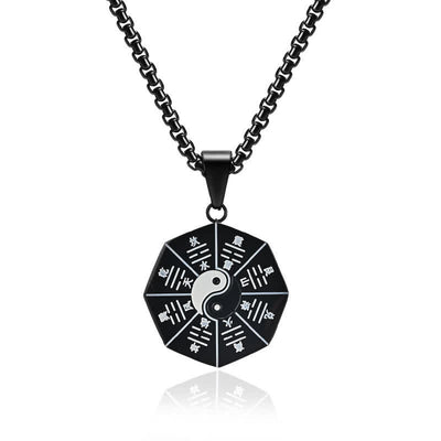 Buddha Stones Bagua Yin Yang Titanium Steel Balance Necklace Pendant Necklaces & Pendants BS Black