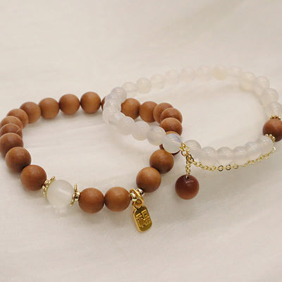 Buddha Stones Sandalwood Cat's Eye Fu Character Charm Protection Bracelet Bracelet BS 15