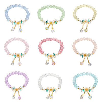 Buddha Stones Simple Design Flower Charm Glass Bead Bracelet
