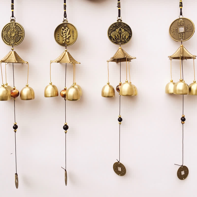 Buddha Stones Blessing Letter Elephant Bagua Auspicious Coin Wall Hanging Chime Bell Handmade Home Decoration - image 0