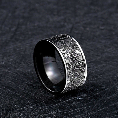 Buddha Stones Four Guardian Beast Dragon White Tiger Suzaku Basalt Carved Success Luck Ring Ring BS 8