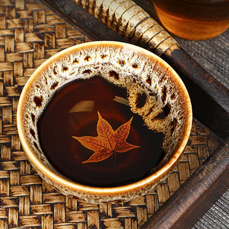 Buddha Stones Maple Leaf Colorful Ceramic Teacup Home Tea Cups Cup BS 25