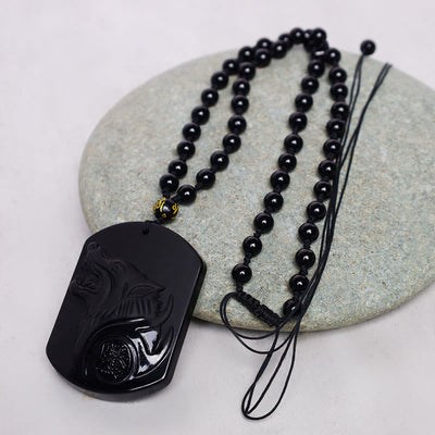 Collier pendentif loup en obsidienne noire Foviel pour la purification