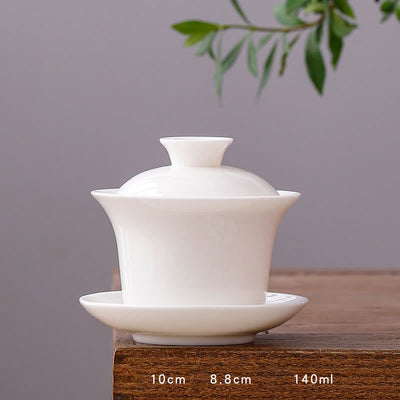 Buddha Stones White Porcelain Mountain Landscape Countryside Ceramic Gaiwan Teacup Kung Fu Tea Cup And Saucer With Lid Cup BS Long Cup-Pure White(8.8cm*10cm*140ml)