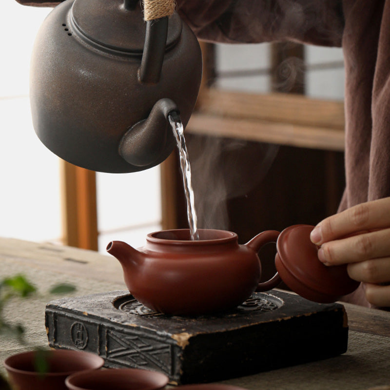 Buddha Stones Retro Brown Chinese Gongfu Tea Ceramic Kung Fu Teapot 700ml With Base Teapot BS 17