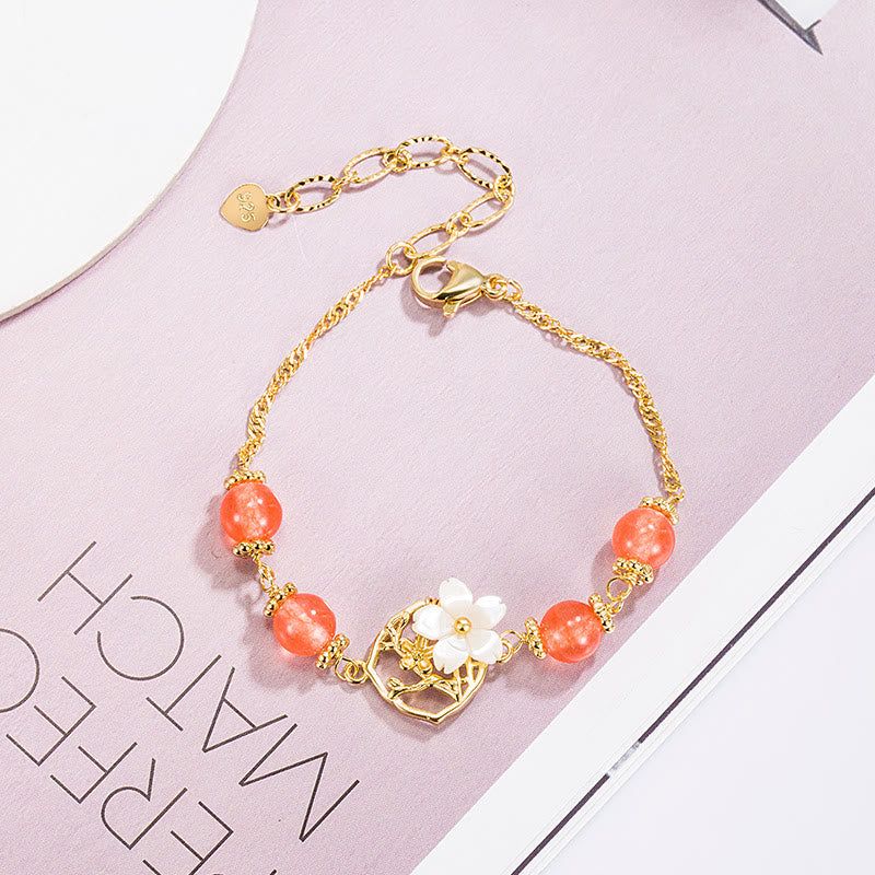 Buddha Stones Red Agate Tridacna Stone Flower Confidence Bracelet Bracelet BS 5