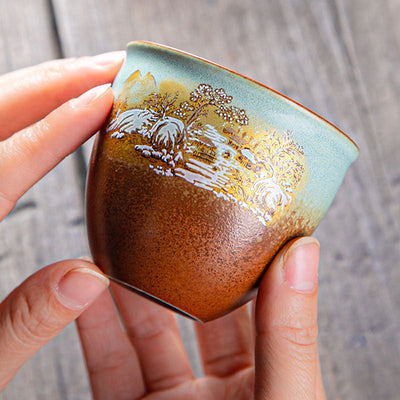 Buddha Stones Colorful Deer Pipa Snow Plum Blossoms Mountains Rivers Bird Ceramic Teacup Kung Fu Tea Cup Bowl Cup BS 6