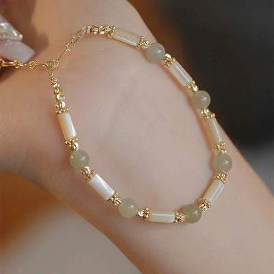 Buddha Stones Tridacna Stone Red Agate Hetian Jade Blessing Bracelet Bracelet BS Hetian Jade Bead(Wrist Circumference 14-16cm)