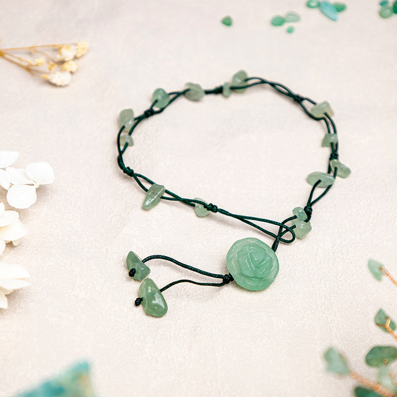 Buddha Stones Amethyst Pink Crystal Green Aventurine Rose Inner Peace Healing Anklet Anklet BS Green Aventurine (Luck ♥ Positivity)