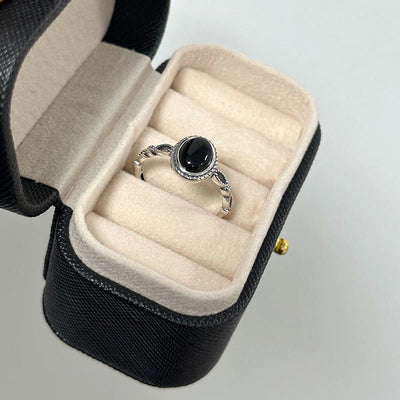 Buddha Stones 925 Sterling Silver Black Onyx Fortune Ring Ring BS 9