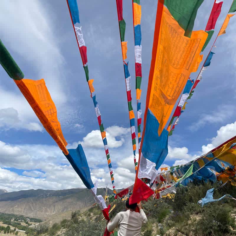 Buddha Stones Tibetan 5 Colors Silk Windhorse Auspicious Outdoor 25 Pcs Prayer Flag TIBETAN PRAYER FLAGS buddhastoneshop 11