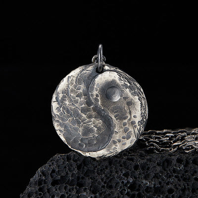 Buddha Stones 990 Sterling Silver Yin Yang Hammer Texture Harmony Necklace Pendant Necklaces & Pendants BS 990 Sterling Silver