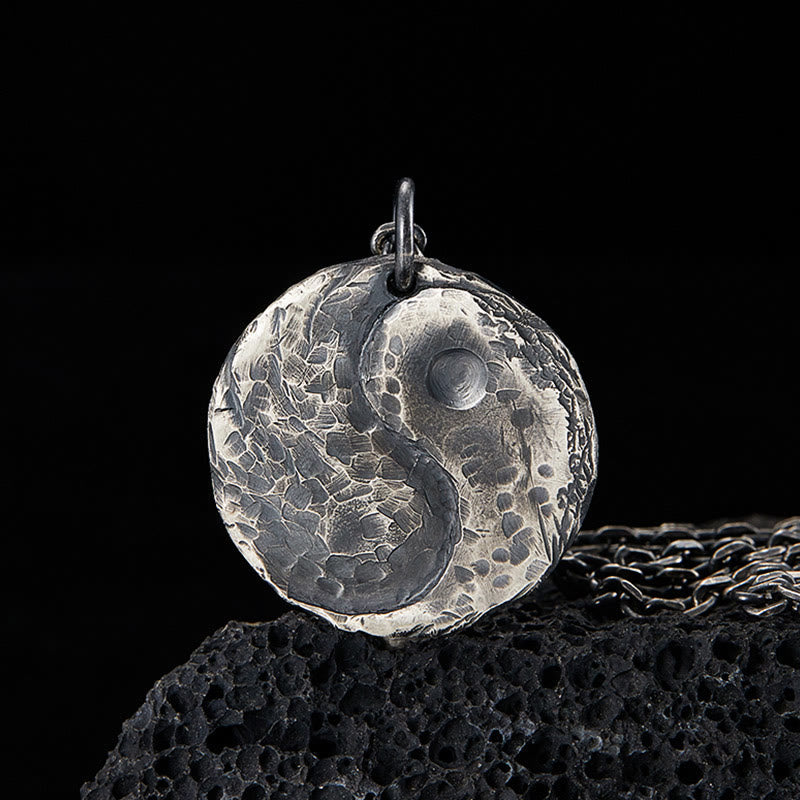 Buddha Stones 990 Sterling Silver Yin Yang Hammer Texture Harmony Necklace Pendant Necklaces & Pendants BS 990 Sterling Silver