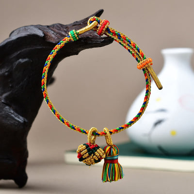 Buddha Stones Colorful Rope Luck Handmade Zongzi Golden Ball Charm Bracelet Bracelet BS 15