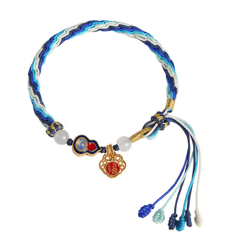 Buddha Stones 925 Sterling Silver Handmade Gourd Blessing String Reincarnation Knot Bracelet Bracelet BS 11
