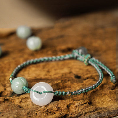 Buddha Stones White Jade Peace Buckle Pumpkin Bead Luck Blessing Braided Bracelet Bracelet BS 13-16cm