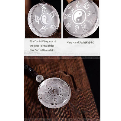 Buddha Stones Taoism Five Sacred Mountains Yin Yang Symbol Liuli Crystal Balance Necklace Pendant Key Chain Necklaces & Pendants BS 6