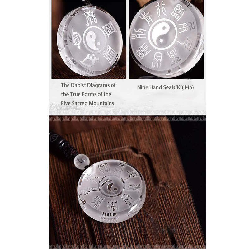 Buddha Stones Taoism Five Sacred Mountains Yin Yang Symbol Liuli Crystal Balance Necklace Pendant Key Chain Necklaces & Pendants BS 6