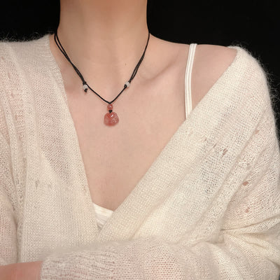 Buddha Stones Strawberry Quartz Lovely Cat Paw Claw Healing Necklace Pendant Necklaces & Pendants BS 11