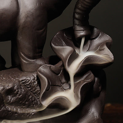 Buddha Stones Tibetan Elephant Purple Clay Backflow Smoke Fountain Peace Healing Incense Burner Decoration Incense Burner BS 15