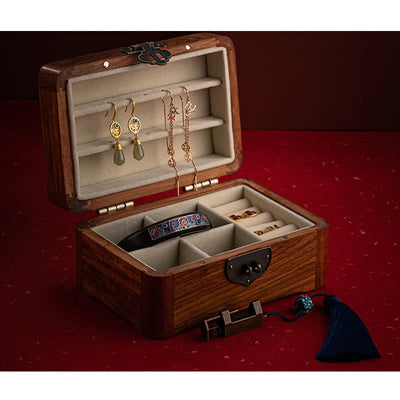 Buddha Stones Retro Handmade Floral Pattern Rosewood Jewelry Storage Box Lockable Wooden Gift Organizer Box Jewelry Storage Box BS 19