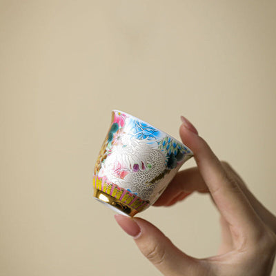 Buddha Stones Dragon Phoenix Flowers Ceramic Teacup Kung Fu Tea Cup 50ml Cup BS 4