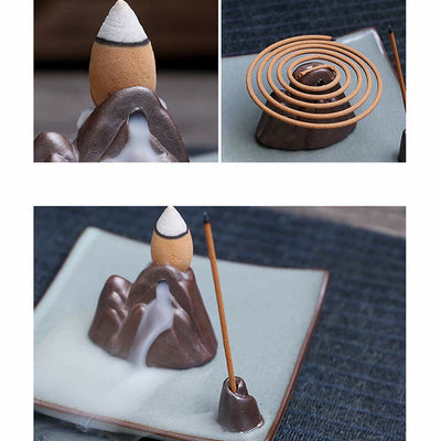 Buddha Stones Lotus Plum Blossom Square Ceramic Spiritual Backflow Incense Burner Incense Burner BS 18