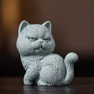 Buddha Stones Small Cat Home Tea Pet Figurine Desk Decoration Decorations BS Open Eyes Cat 6.6*4*7cm