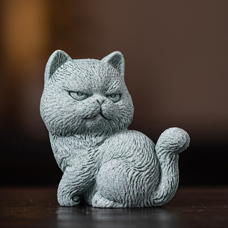 Buddha Stones Small Cat Home Tea Pet Figurine Desk Decoration Decorations BS Open Eyes Cat 6.6*4*7cm